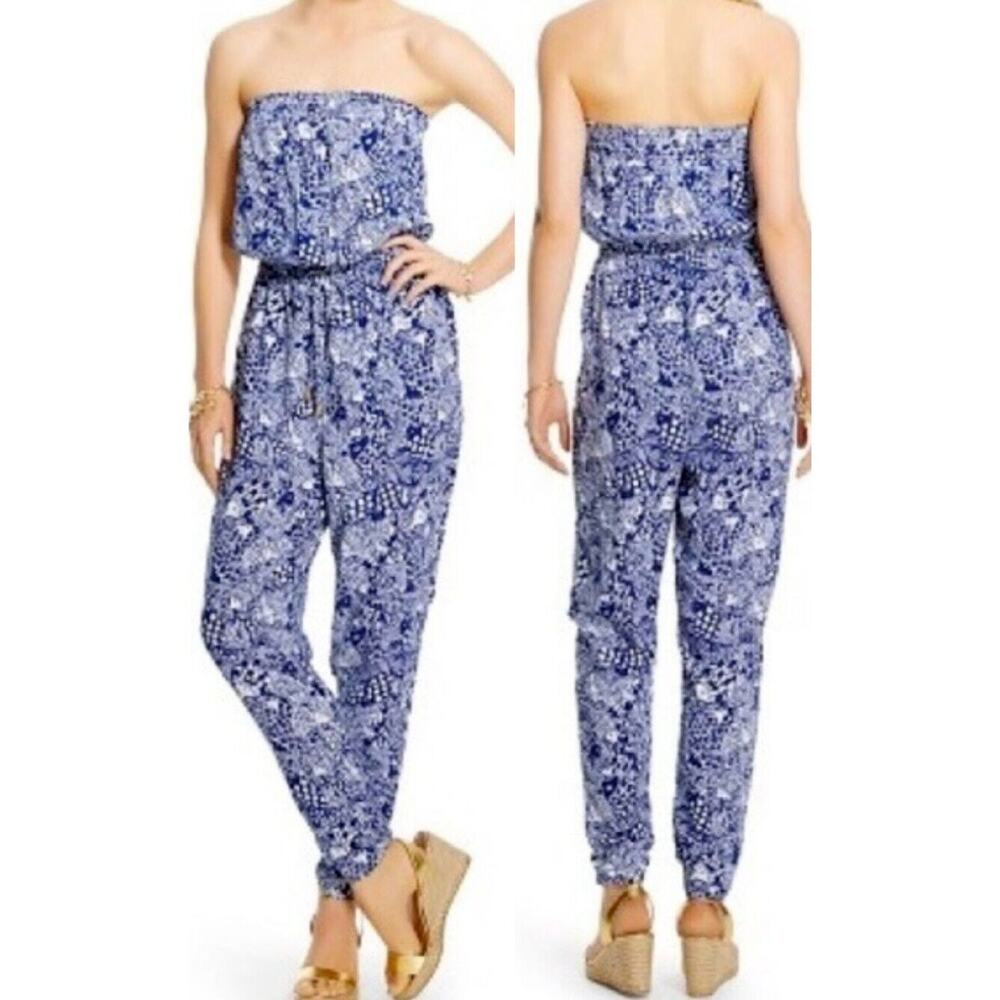 Lilly Pulitzer x Target Strapless Upstream Jumpsuit Blue/Fish #T166, Size L, EUC